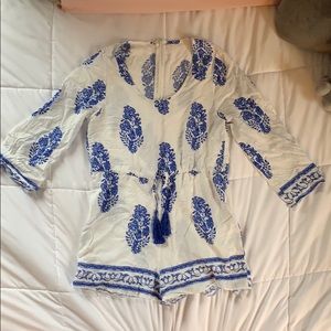 Blue and white romper